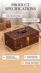 Premium Hand-Carved Wooden Tissue Box | Vintage Floral Relief