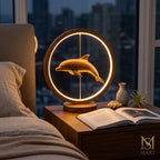 Handcrafted Wooden Dolphin LED Lamp – Ambient Table Decor