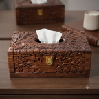 Premium Hand-Carved Wooden Tissue Box | Vintage Floral Relief
