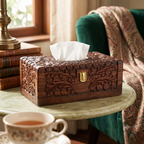 Premium Hand-Carved Wooden Tissue Box | Vintage Floral Relief