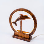 Handcrafted Wooden Dolphin LED Lamp – Ambient Table Decor